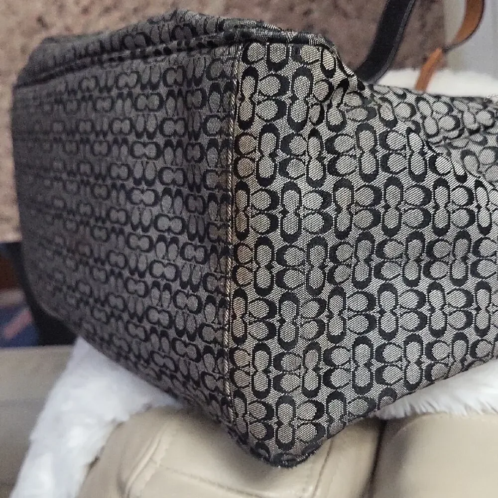 Coach Black and Gray Signature Diaper Bag 5707 Y2K Tote Shoulder Bag